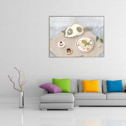 Frendorf | Pastel kleur Cartoon Kat Schilderij Textuur Hedendaagse Stijl Eetkamer Wandkunst
