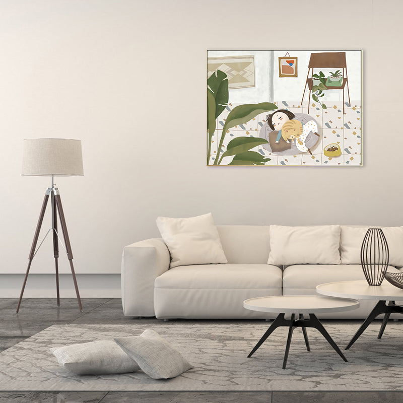 Frendorf | Pastel kleur Cartoon Kat Schilderij Textuur Hedendaagse Stijl Eetkamer Wandkunst