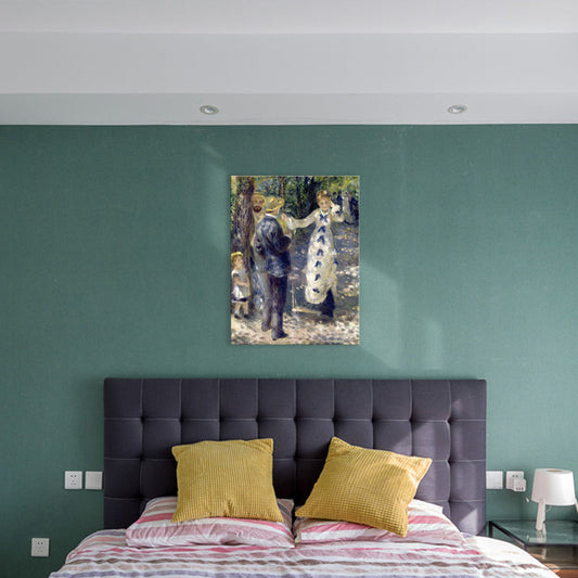 Frendorf | Blaue Familien-Picknick-Sicht-Leinwand-texturierte Wandkunst-Druck für das Schlafzimmer, mehrere Größen