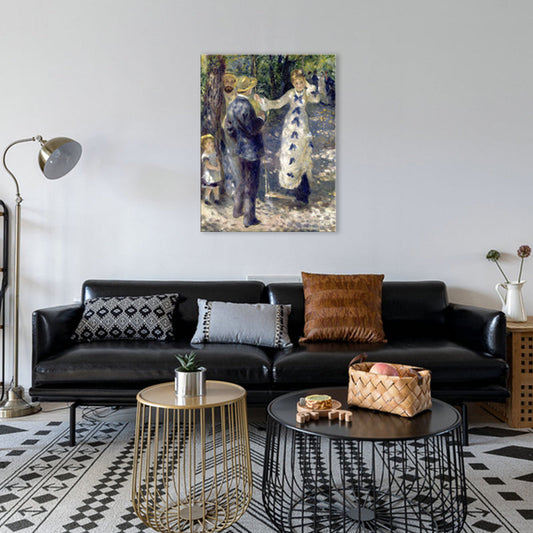 Frendorf | Blaue Familien-Picknick-Sicht-Leinwand-texturierte Wandkunst-Druck für das Schlafzimmer, mehrere Größen