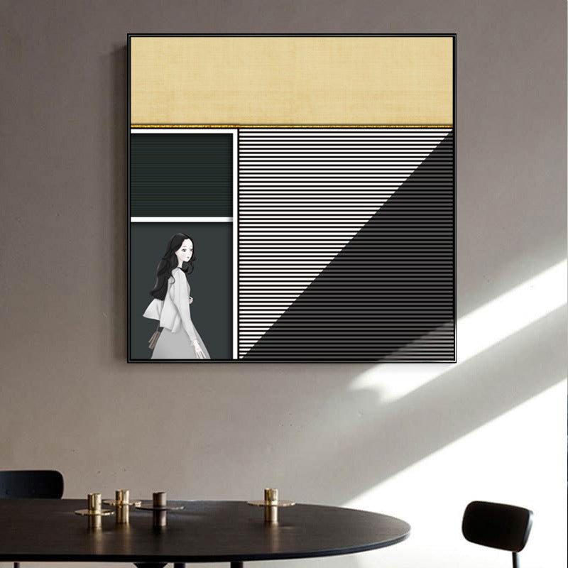 Frendorf | Walking Young Girl Wanddekor in Schwarz zeitgenössischem Stil Leinwand für das Wohnzimmer