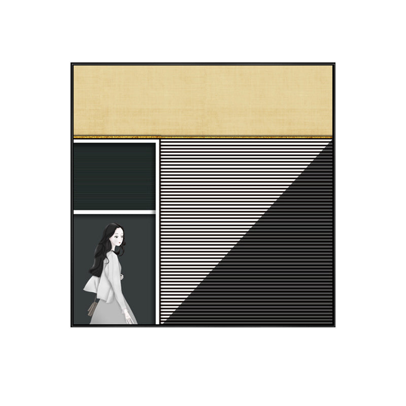 Frendorf | Walking Young Girl Wanddekor in Schwarz zeitgenössischem Stil Leinwand für das Wohnzimmer