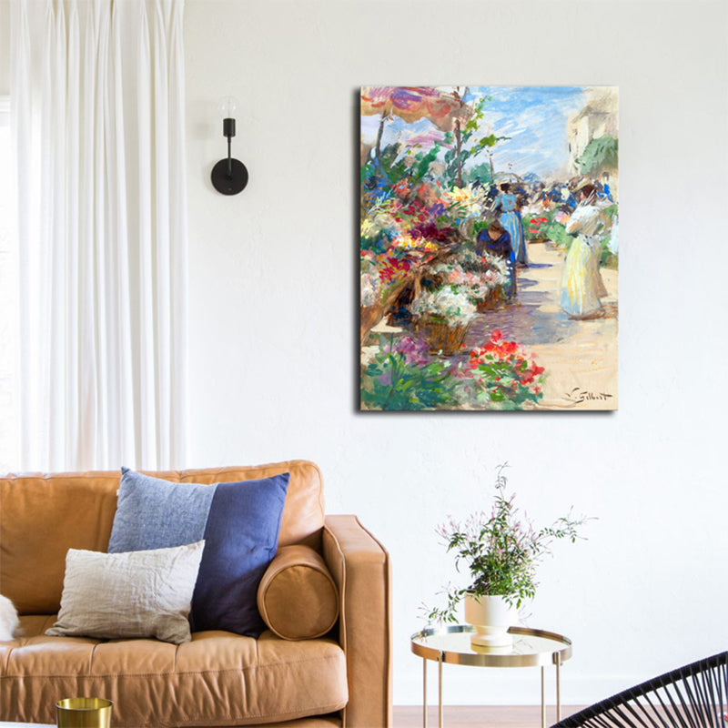 Frendorf | Blumenmarkt Szenen Kunstdruck Impressionismus Leinwand Wanddekoration, Mehrere Größenoptionen