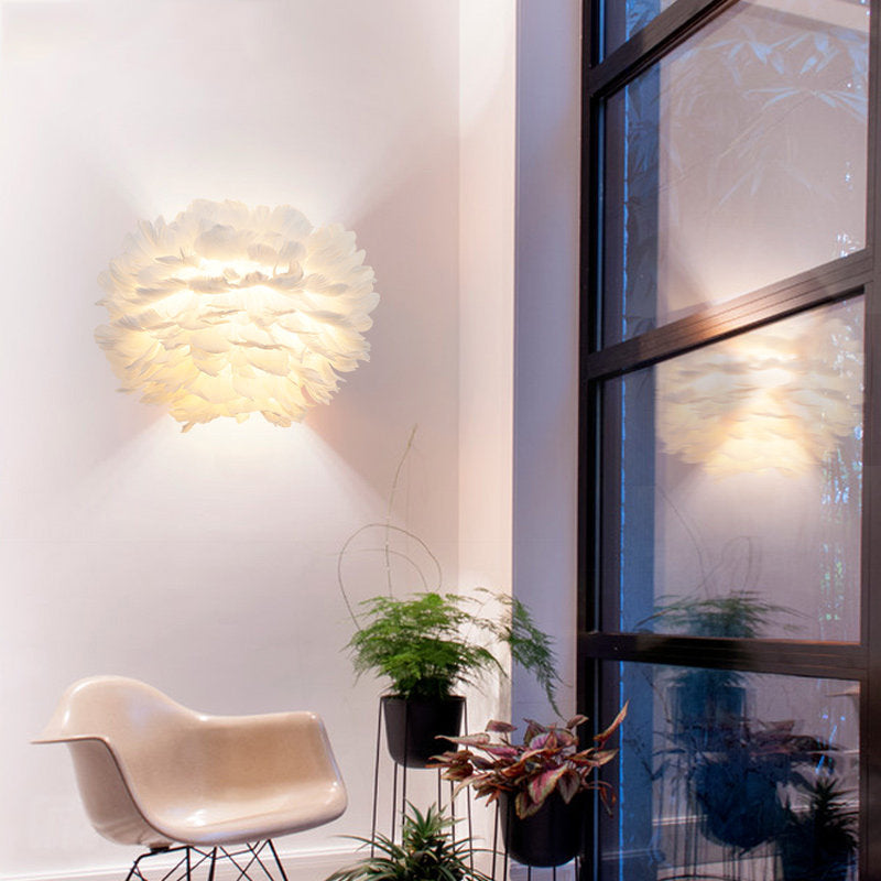 Frendorf | Feder Globus Wandleuchte Moderne Romantische Wandlampe in Weiß für Erwachsenen Schlafzimmer Treppe