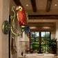 Frendorf | Rustiek Vintage Rode/Blauwe Papegaai Wandlamp Gehard Glas 1 Lichts Wandarmatuur Verlichting in Messing