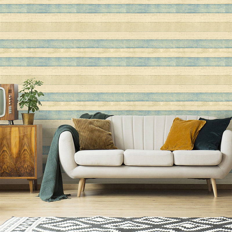 Holzlook Streifen Tapetenrolle Rustikale PVC Selbstklebende Wandverkleidung in Gelb-Blau für den Raum