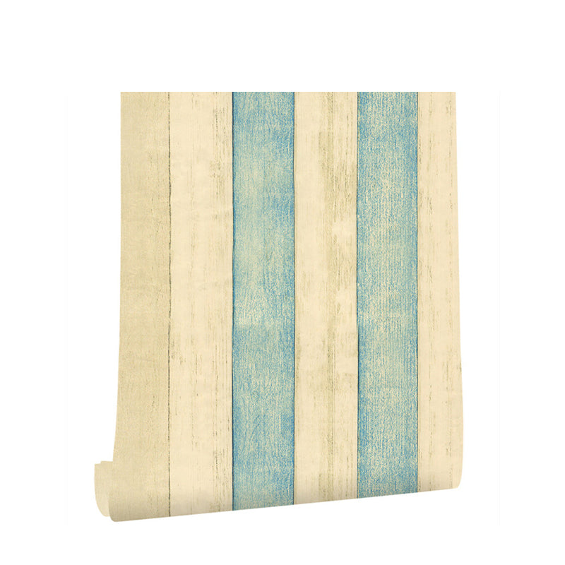 Holzlook Streifen Tapetenrolle Rustikale PVC Selbstklebende Wandverkleidung in Gelb-Blau für den Raum