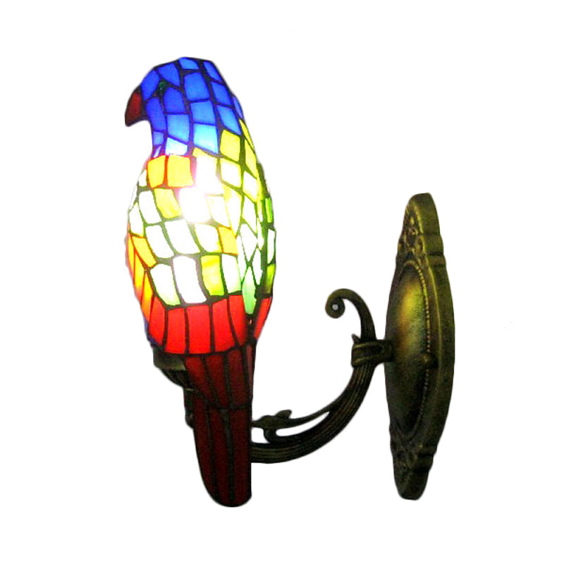 Frendorf | 1 Kopf Papagei Wandlampe Lodge-Stil Buntglas-Wandleuchte aus Messing für das Wohnzimmer