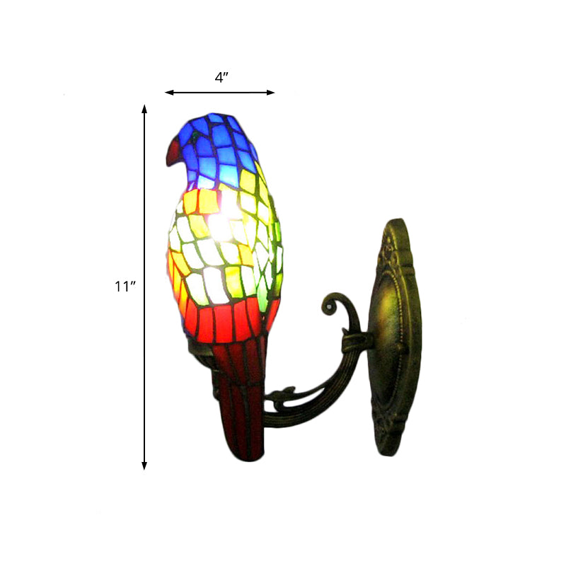 Frendorf | 1 Kopf Papagei Wandlampe Lodge-Stil Buntglas-Wandleuchte aus Messing für das Wohnzimmer