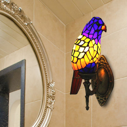Frendorf | 1 Kopf Papagei Wandlampe Lodge-Stil Buntglas-Wandleuchte aus Messing für das Wohnzimmer