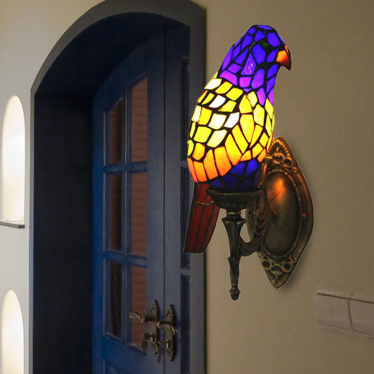 Frendorf | 1 Kopf Papagei Wandlampe Lodge-Stil Buntglas-Wandleuchte aus Messing für das Wohnzimmer