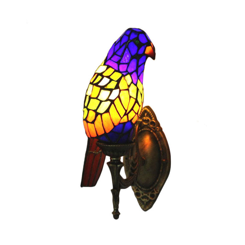 Frendorf | 1 Kopf Papagei Wandlampe Lodge-Stil Buntglas-Wandleuchte aus Messing für das Wohnzimmer