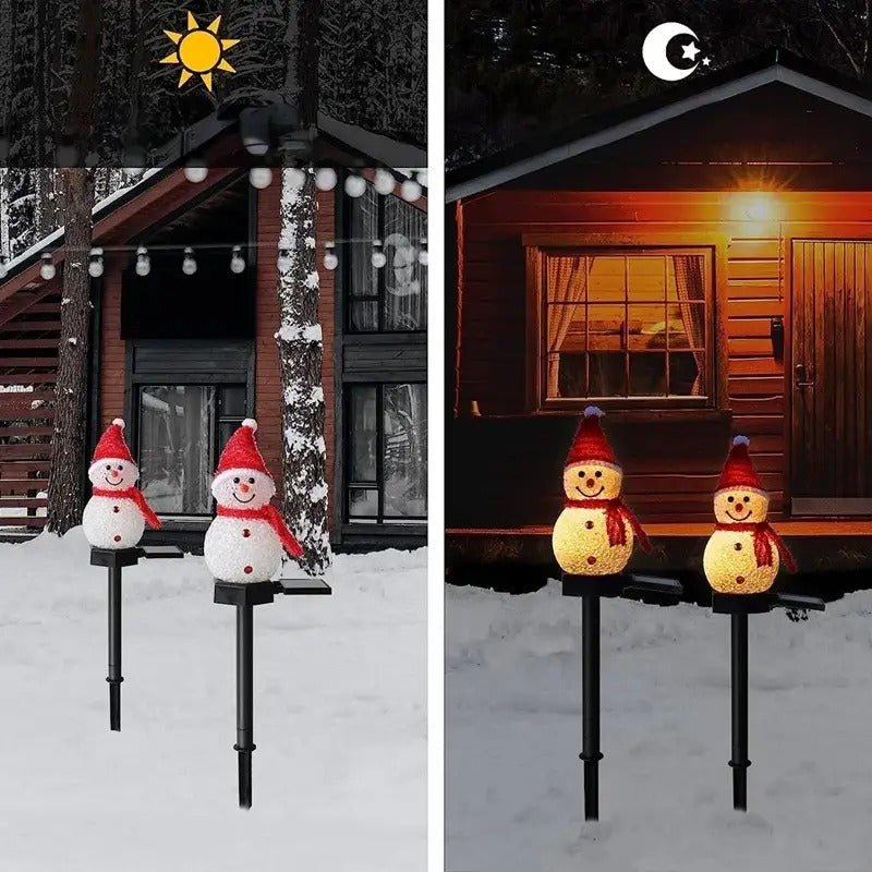Sonnenenergie Schneemann Lichterketten Pflöcke | Außen Weihnachten Garten Dekoration für Wege, Rasen & Terrasse - PowSnow