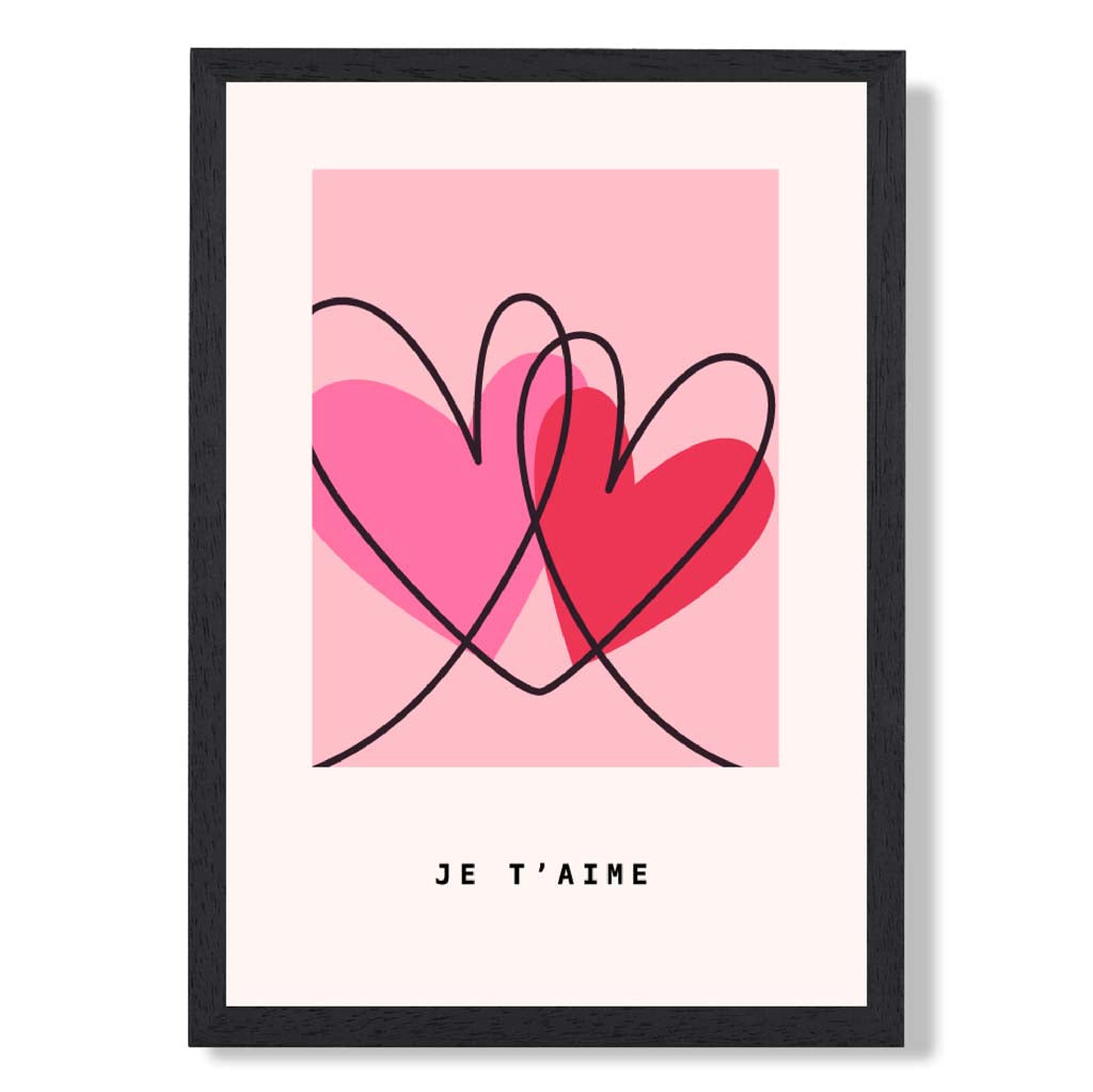 Je T'aime Skizzenherzen Rahmenkunstdruck