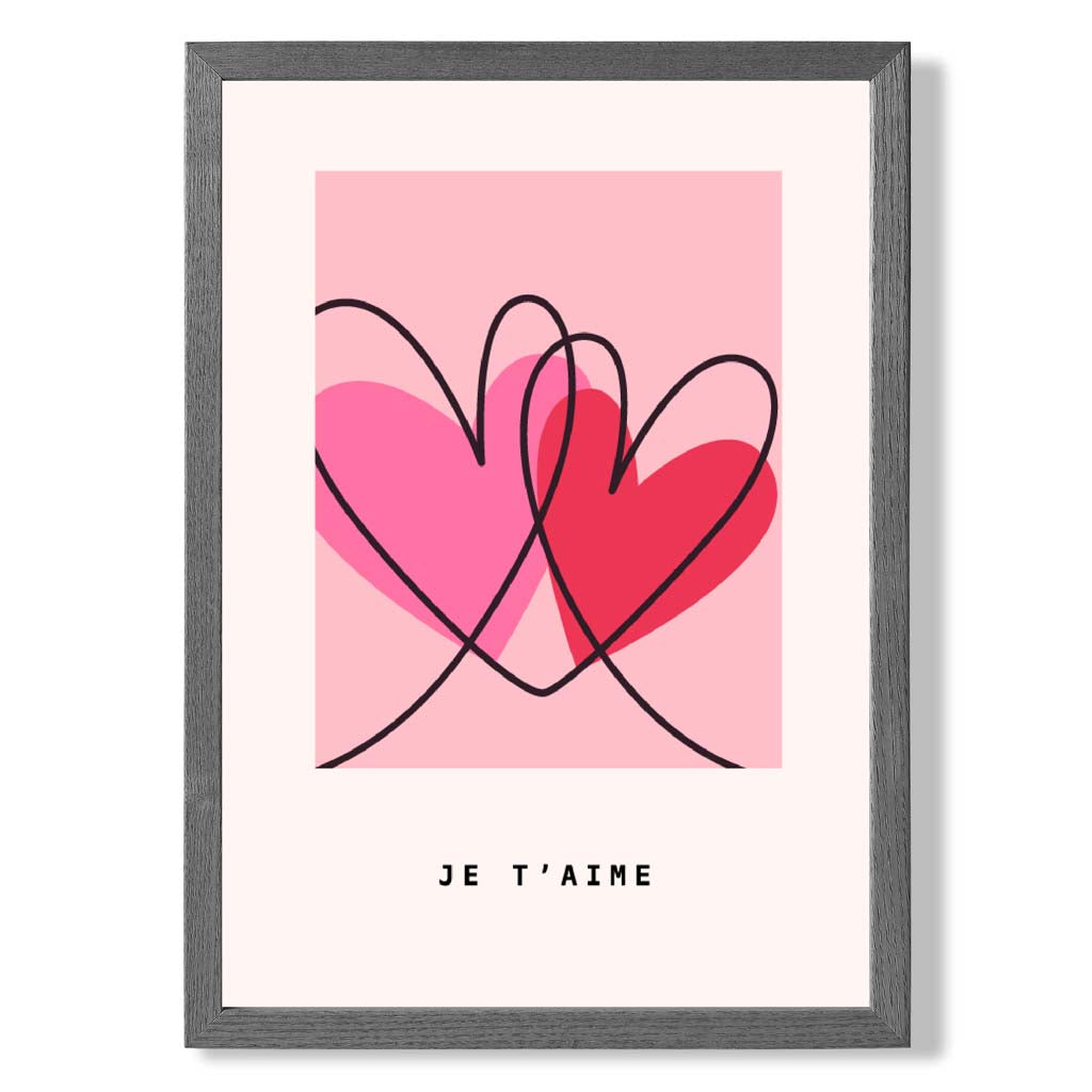 Je T'aime Skizzenherzen Rahmenkunstdruck