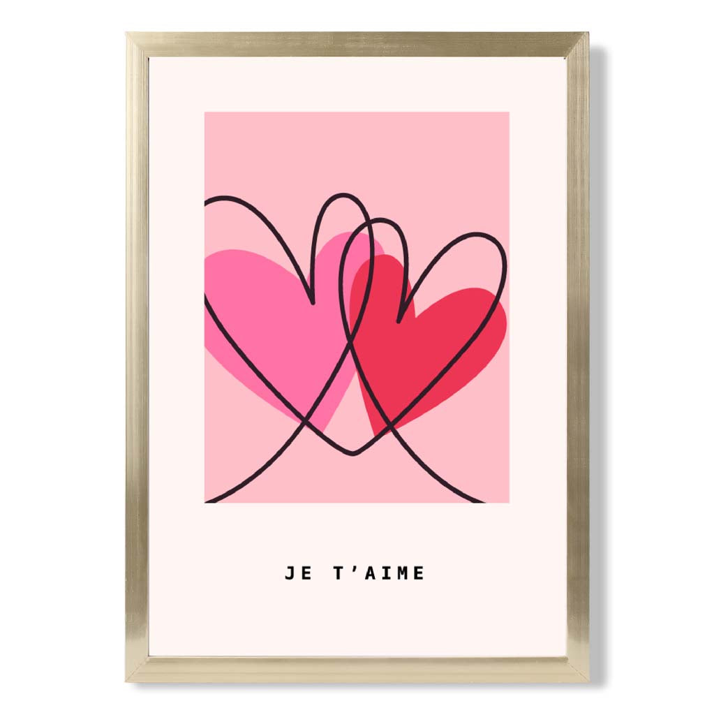 Je T'aime Skizzenherzen Rahmenkunstdruck
