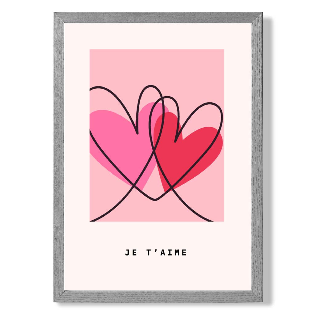 Je T'aime Skizzenherzen Rahmenkunstdruck