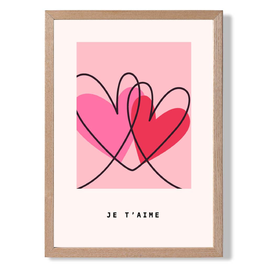 Je T'aime Skizzenherzen Rahmenkunstdruck