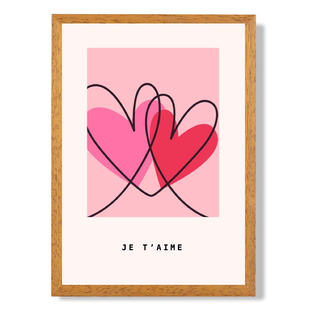 Je T'aime Skizzenherzen Rahmenkunstdruck