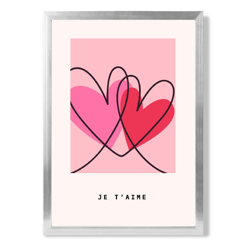 Je T'aime Skizzenherzen Rahmenkunstdruck