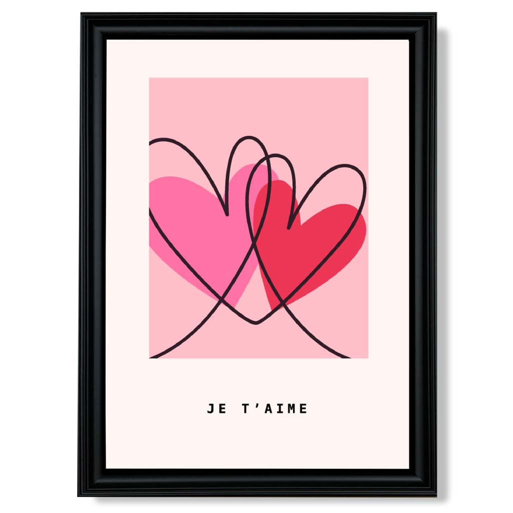 Je T'aime Skizzenherzen Rahmenkunstdruck