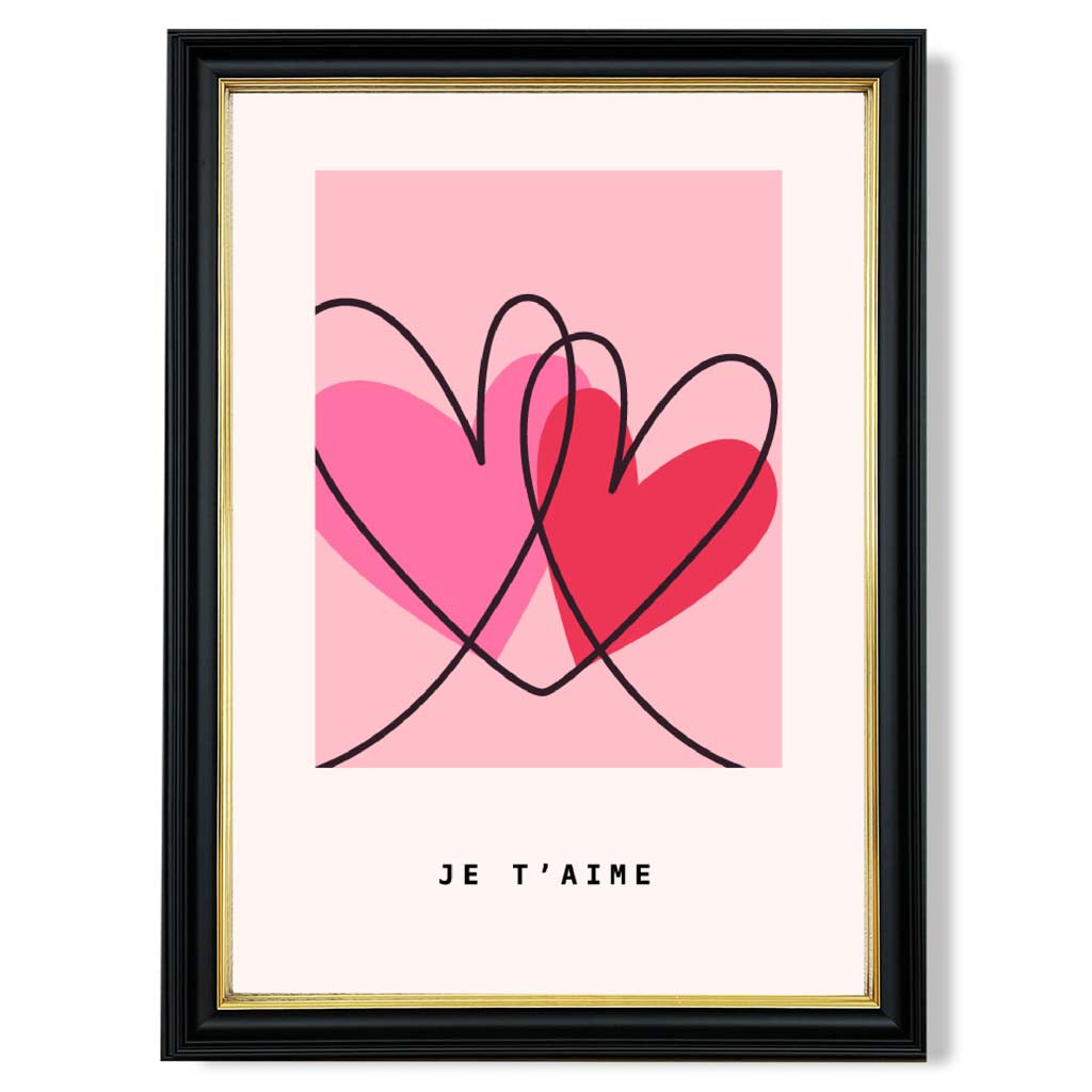 Je T'aime Skizzenherzen Rahmenkunstdruck