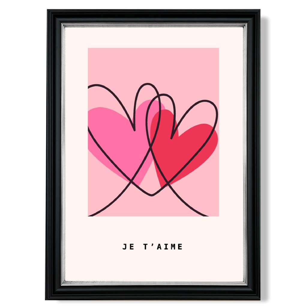 Je T'aime Skizzenherzen Rahmenkunstdruck