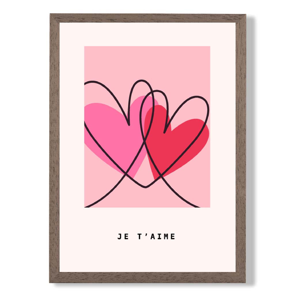 Je T'aime Skizzenherzen Rahmenkunstdruck