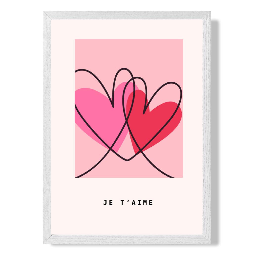 Je T'aime Skizzenherzen Rahmenkunstdruck