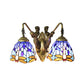 Frendorf | Blauwe Glazen Libelle Wandlamp Tiffany 2 Koppen Messing Wandlamp met/zonder Trekketting