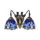 Frendorf | Blauwe Glazen Libelle Wandlamp Tiffany 2 Koppen Messing Wandlamp met/zonder Trekketting
