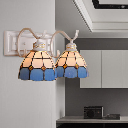Frendorf | 2 Lichter Gewölbte Wandlampenleuchte Mediterrane Buntglas Vanitätsleuchte in Weiß/Schwarz für das Badezimmer