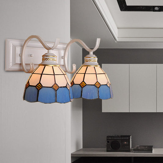 Frendorf | 2 Lichter Gewölbte Wandlampenleuchte Mediterrane Buntglas Vanitätsleuchte in Weiß/Schwarz für das Badezimmer