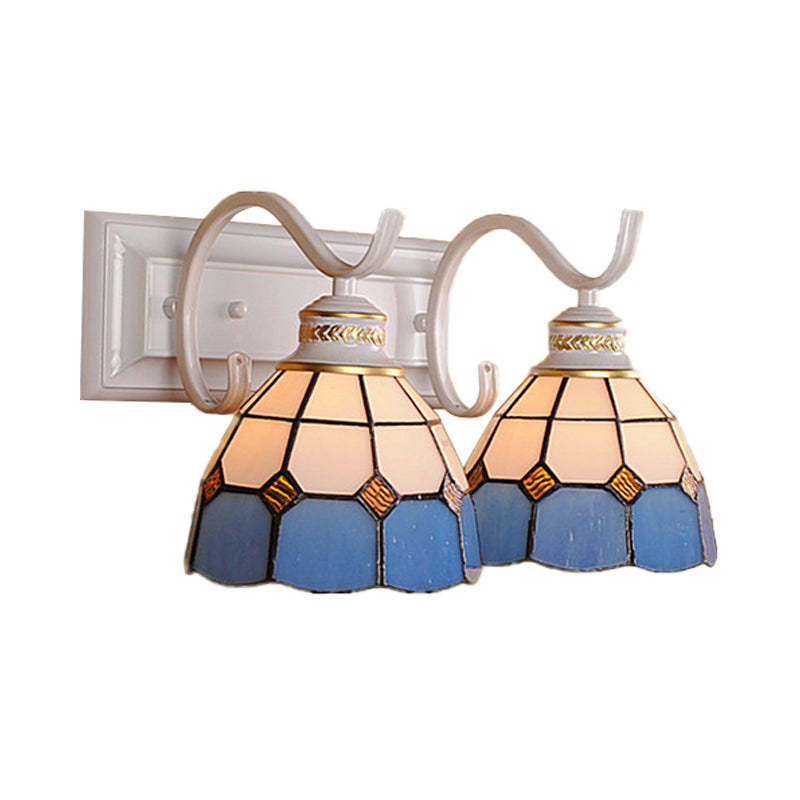 Frendorf | 2 Lichter Gewölbte Wandlampenleuchte Mediterrane Buntglas Vanitätsleuchte in Weiß/Schwarz für das Badezimmer