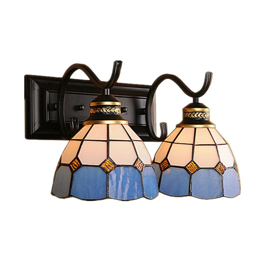 Frendorf | 2 Lichter Gewölbte Wandlampenleuchte Mediterrane Buntglas Vanitätsleuchte in Weiß/Schwarz für das Badezimmer