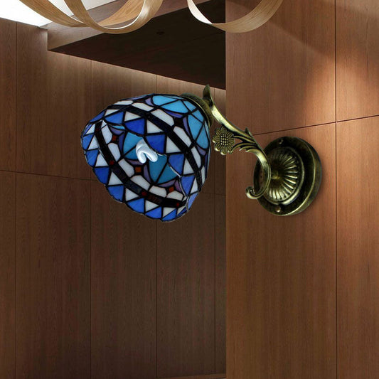Frendorf | 1 Lichtschalen Wandverlichting Barock Stil Buntglas Wandmontage Licht in Blau für Flur
