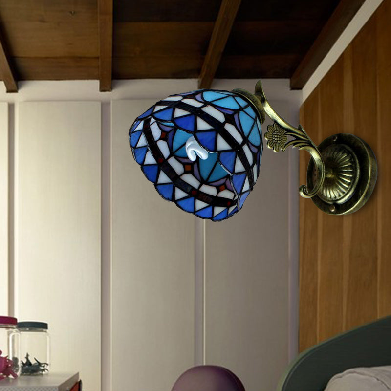 Frendorf | 1 Lichtschalen Wandverlichting Barock Stil Buntglas Wandmontage Licht in Blau für Flur