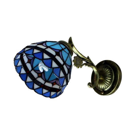 Frendorf | 1 Lichtschalen Wandverlichting Barock Stil Buntglas Wandmontage Licht in Blau für Flur