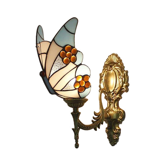 Frendorf | Blaue Schmetterling-Wandleuchte im Lodge-Stil mit Kunstglas 1 Licht Wandleuchte für die Küche