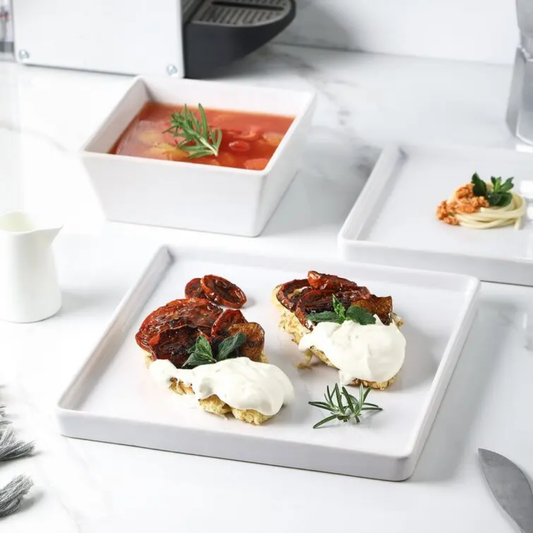 Frendorf | 24-teiliges quadratisches weißes Dinner-Set