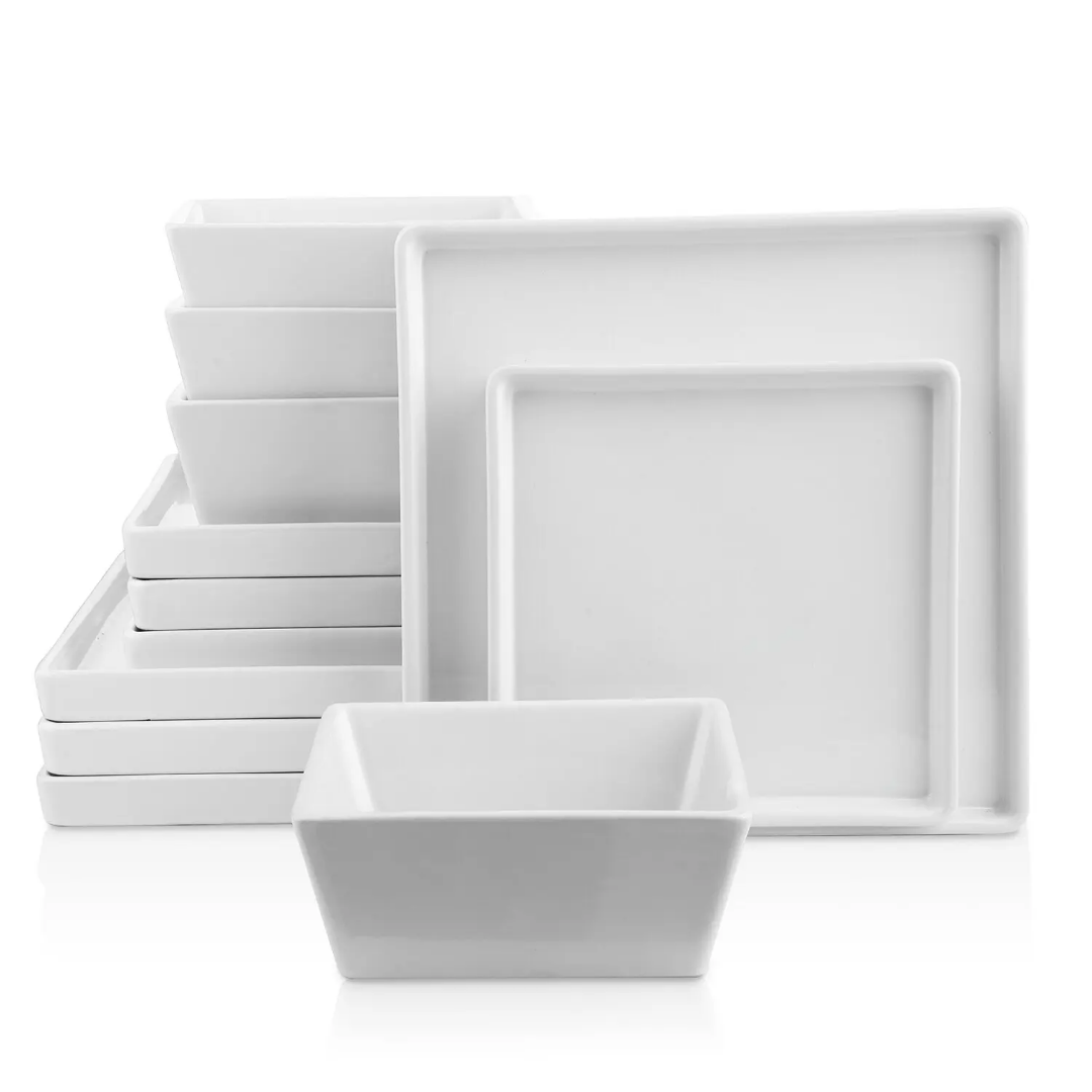 Frendorf | 24-teiliges quadratisches weißes Dinner-Set