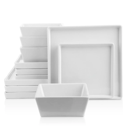 Frendorf | 24-teiliges quadratisches weißes Dinner-Set