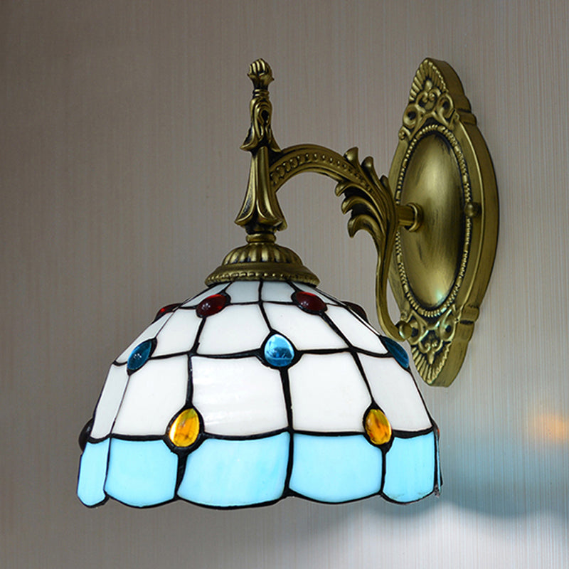 Frendorf | Buntglas-Dom-Wandlichtarmatur mit farbenfrohem Perlen-Tiffany 1 Kopf Wandleuchte in Pink/Orange/Grün/Blau
