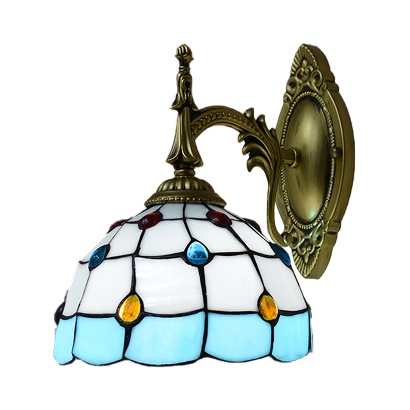 Frendorf | Buntglas-Dom-Wandlichtarmatur mit farbenfrohem Perlen-Tiffany 1 Kopf Wandleuchte in Pink/Orange/Grün/Blau