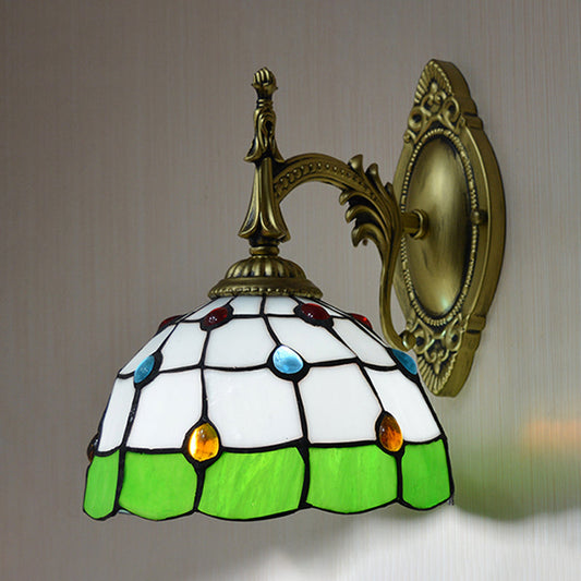 Frendorf | Buntglas-Dom-Wandlichtarmatur mit farbenfrohem Perlen-Tiffany 1 Kopf Wandleuchte in Pink/Orange/Grün/Blau