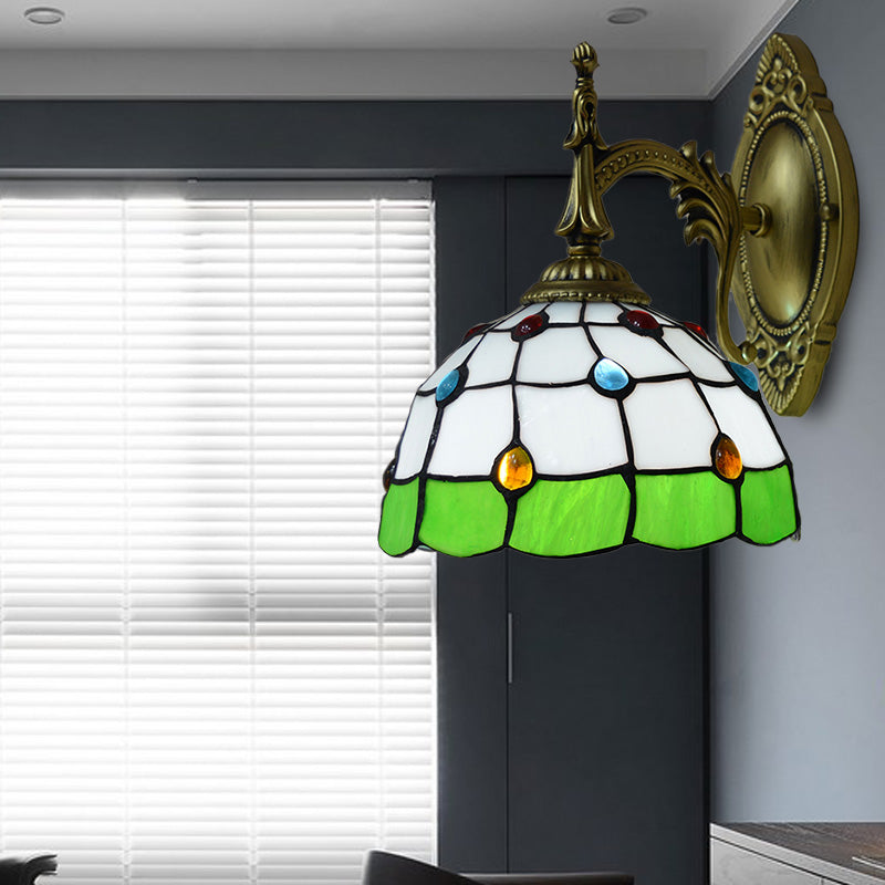 Frendorf | Buntglas-Dom-Wandlichtarmatur mit farbenfrohem Perlen-Tiffany 1 Kopf Wandleuchte in Pink/Orange/Grün/Blau