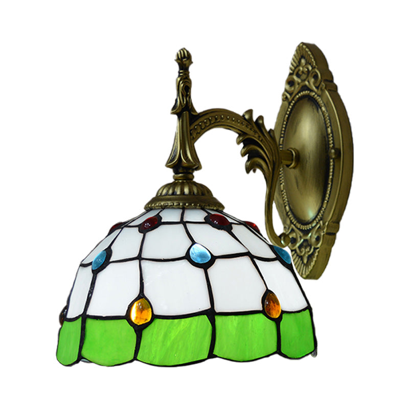 Frendorf | Buntglas-Dom-Wandlichtarmatur mit farbenfrohem Perlen-Tiffany 1 Kopf Wandleuchte in Pink/Orange/Grün/Blau