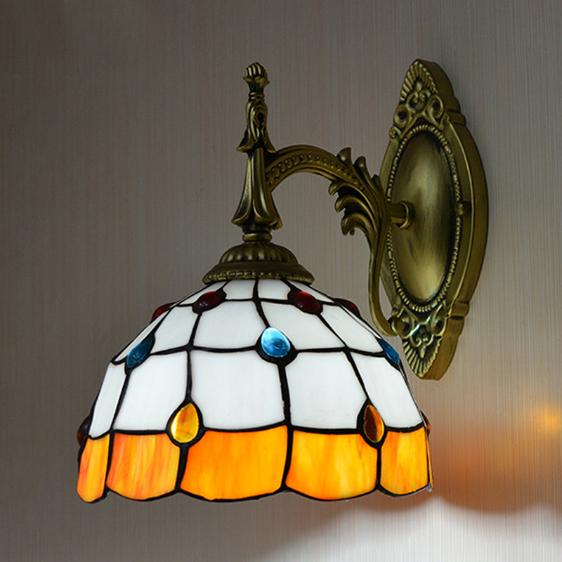 Frendorf | Buntglas-Dom-Wandlichtarmatur mit farbenfrohem Perlen-Tiffany 1 Kopf Wandleuchte in Pink/Orange/Grün/Blau