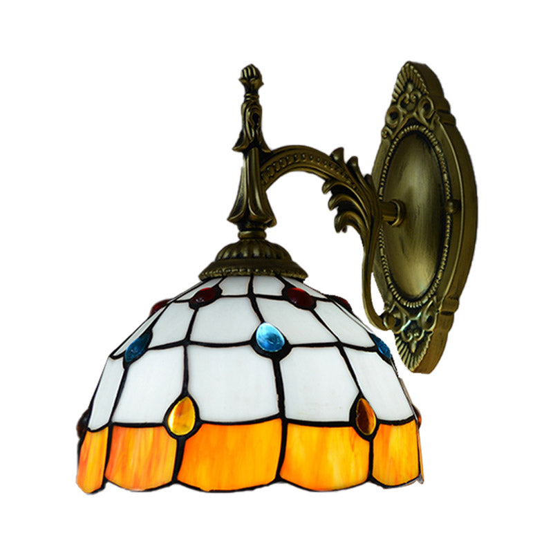 Frendorf | Buntglas-Dom-Wandlichtarmatur mit farbenfrohem Perlen-Tiffany 1 Kopf Wandleuchte in Pink/Orange/Grün/Blau