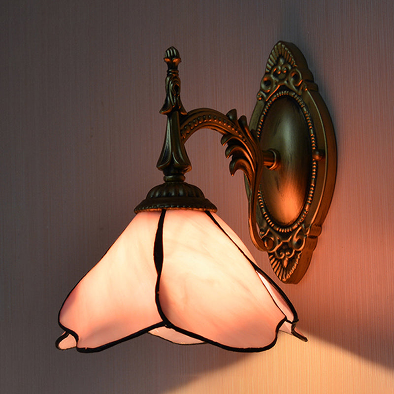 Frendorf | Rosa Blumen Wandlampe Landhausglas 1 Licht Wandlampe für Schlafzimmer